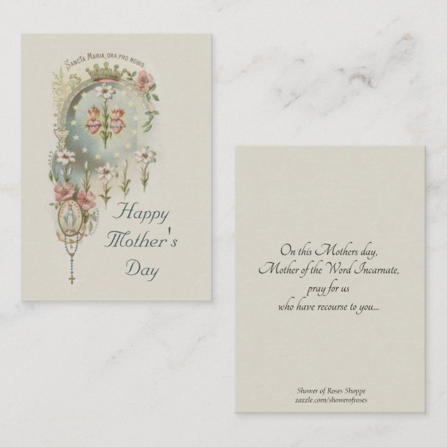Virgin Mary Mother's Day Remembrance Holy Card (Front/Back)