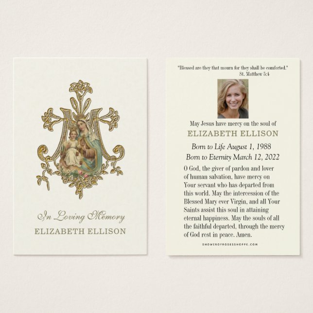 Virgin Mary MOUNT CARMEL Funeral Prayer (Front & Back)