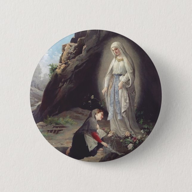 Virgin Mary of Lourdes 6 Cm Round Badge (Front)