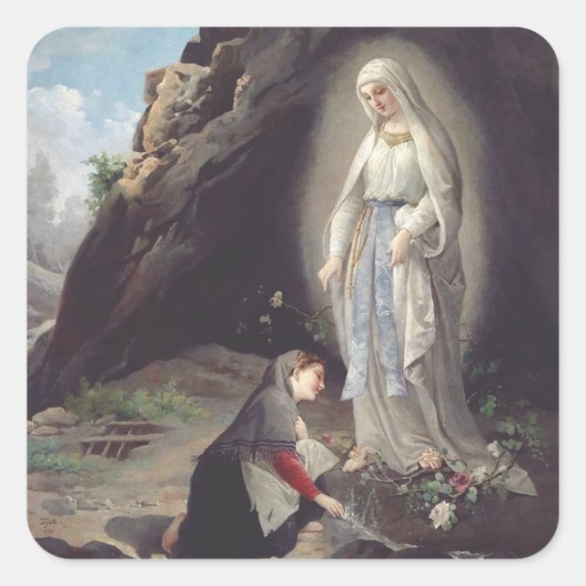 Virgin Mary of Lourdes Square Sticker (Front)