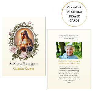 Virgin Mary Pink Roses Frame Funeral Prayer Card