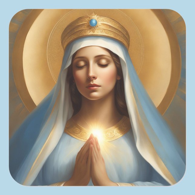 Virgin Mary Power of Prayer Gold Halo Crown Square Sticker (Creator Uploaded)