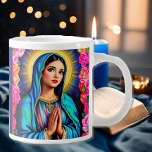 Virgin Mary Prayer Rose Floral Blue Coffee