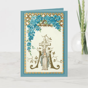 Virgin Mary Religious Catholic Floral Vintage Holiday Card