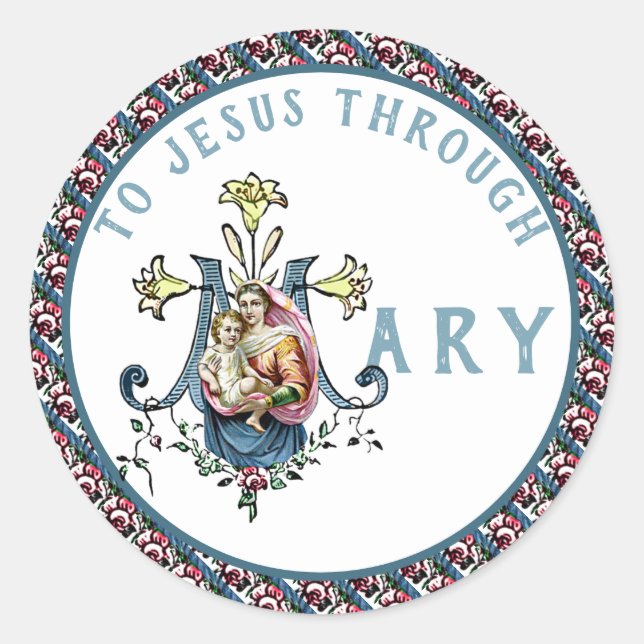 Virgin Mary Religious Catholic Jesus Cross Classic Classic Round Sticker (Front)