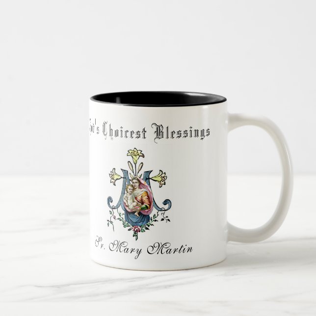 Virgin Mary Religious Catholic Jesus Prayer Two-Tone Coffee Mug (Right)