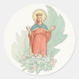 Virgin Mary Religious Elegant Floral Grace Classic Classic Round Sticker