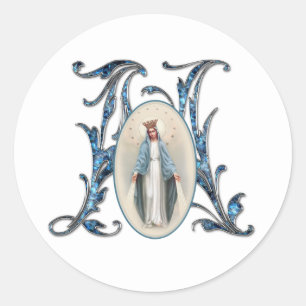 Virgin Mary Religious Elegant Floral Grace Classic Classic Round Sticker