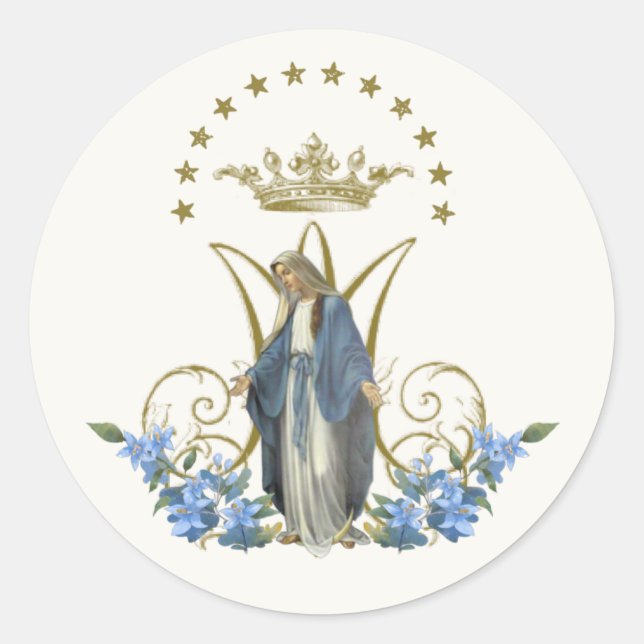 Virgin Mary Religious Elegant Floral Grace Classic Round Sticker (Front)