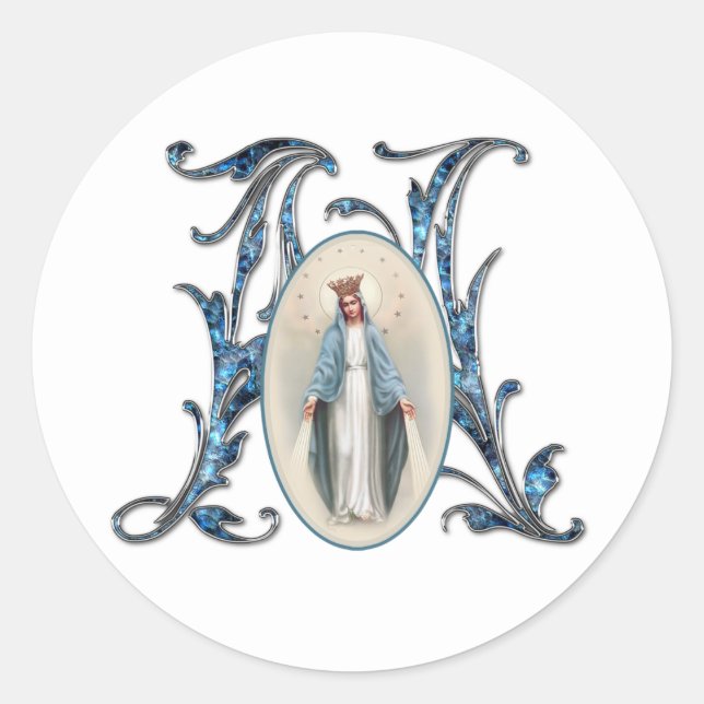 Virgin Mary Religious Elegant Floral Grace Classic Round Sticker (Front)