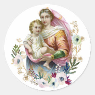 Virgin Mary Religious Jesus Vintage Catholic Classic Round Sticker