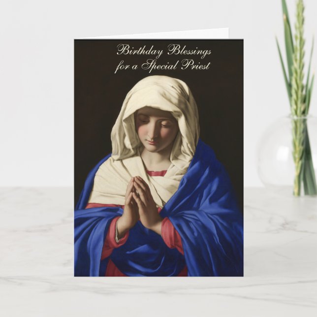 Virgin Mary Religious Priest Birthday Prayer Card (Front)