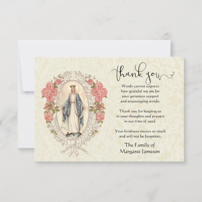 Virgin Mary Religious Thank You Condolence Card (Front)