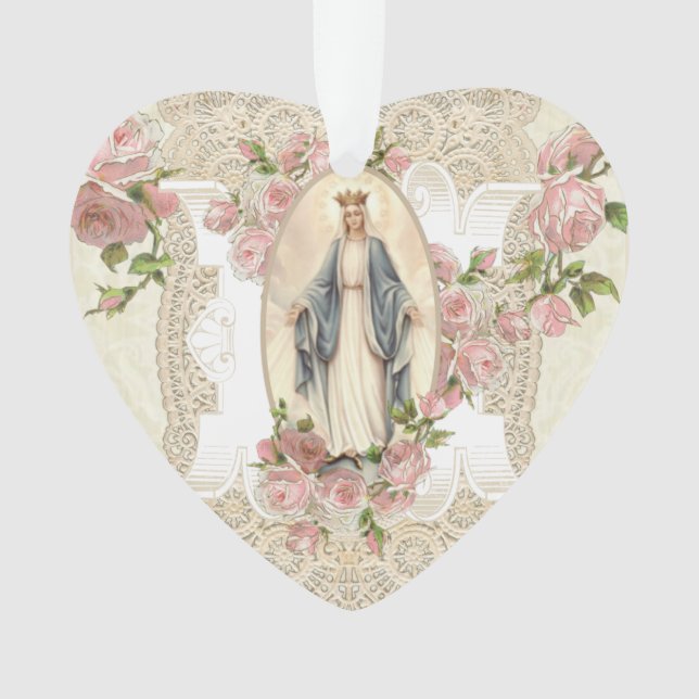 Virgin Mary Religious Vintage Roses Lace Ornament (Front)