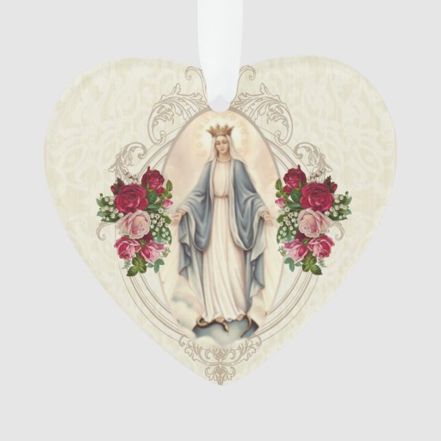 Virgin Mary Religious Vintage Roses Lace Ornament (Front)