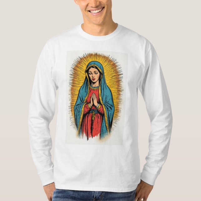 Virgin Mary Retro Men's Long Sleeve Tee Shirt (Front)