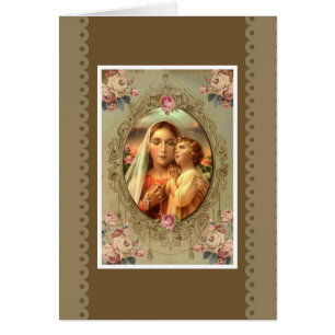 VIRGIN MARY ROSARY CHILD JESUS ROSES