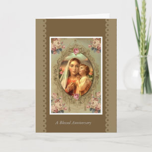 VIRGIN MARY ROSARY CHILD JESUS ROSES CARD