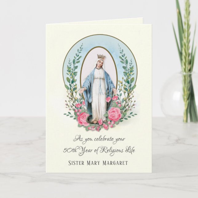 Virgin Mary Roses Catholic Nun Religious Life Holiday Card (Front)