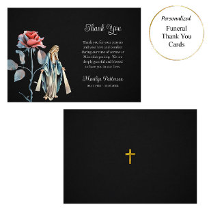 Virgin Mary Single Rose Roman Catholic Funeral Thank You Card