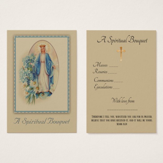 Virgin Mary Spiritual Bouquet Prayer Holy Card (Front & Back)