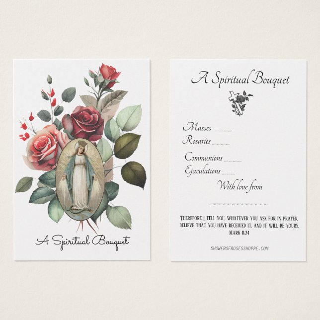 Virgin Mary Spiritual Bouquet Prayer Holy Card (Front & Back)