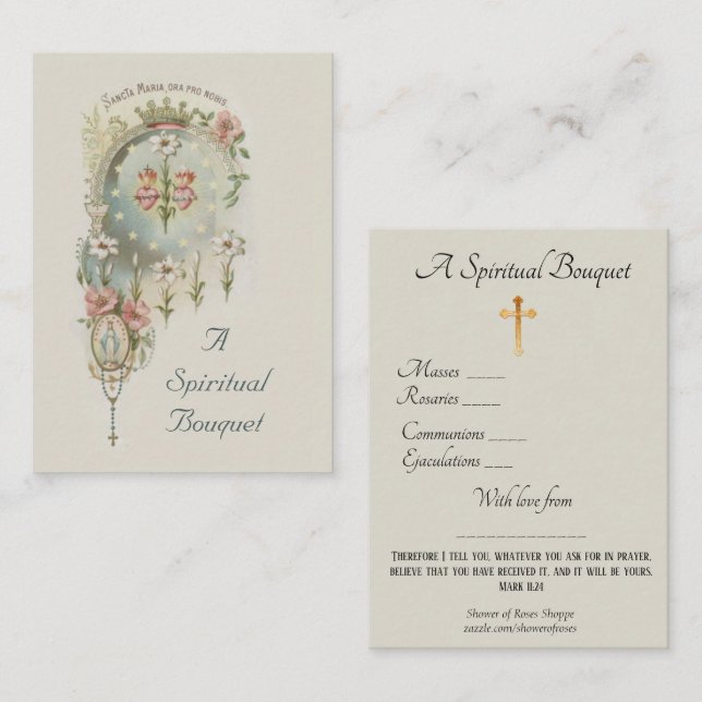 Virgin Mary Spiritual Bouquet Prayer Holy Card (Front/Back)