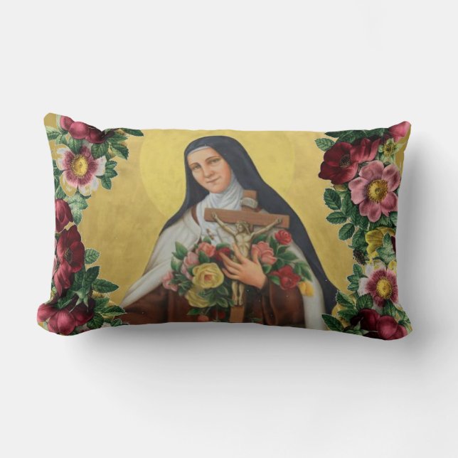 Virgin Mary & St. Therese Vintage Religious Lumbar Cushion (Front)