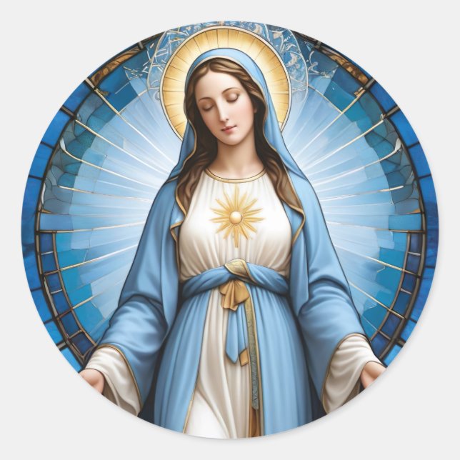 Virgin Mary Stained Glass Classic Round Sticker (Front)