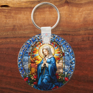 Virgin Mary Stained Glass Key Ring
