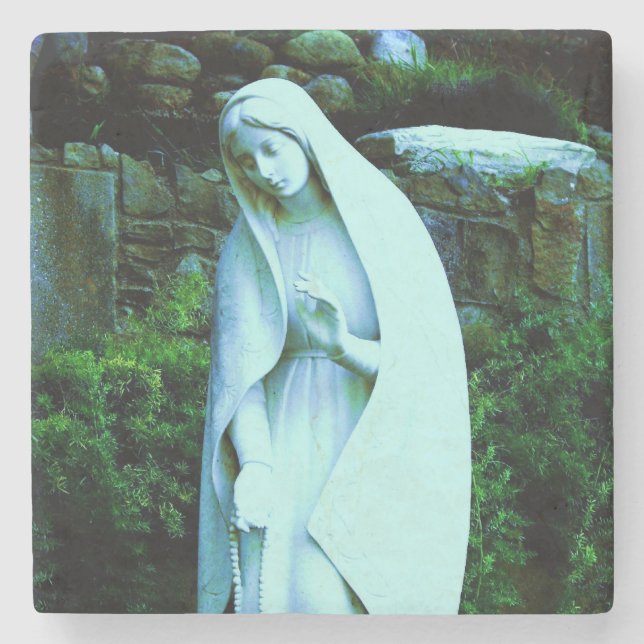 Virgin Mary Statue Blue Stone Coaster (Front)