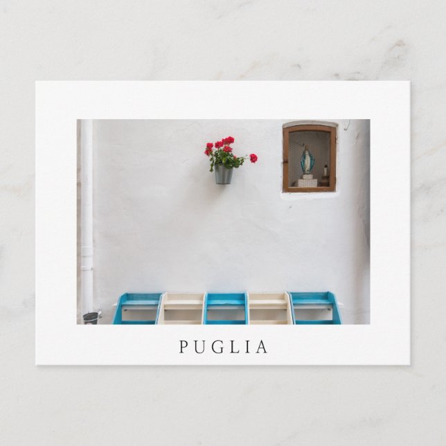 Virgin Mary street altar in Puglia white postcard (Front)