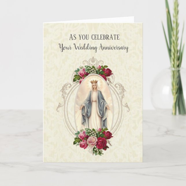 VIRGIN MARY | WEDDING ANNIVERSARY | RED ROSES CARD (Front)