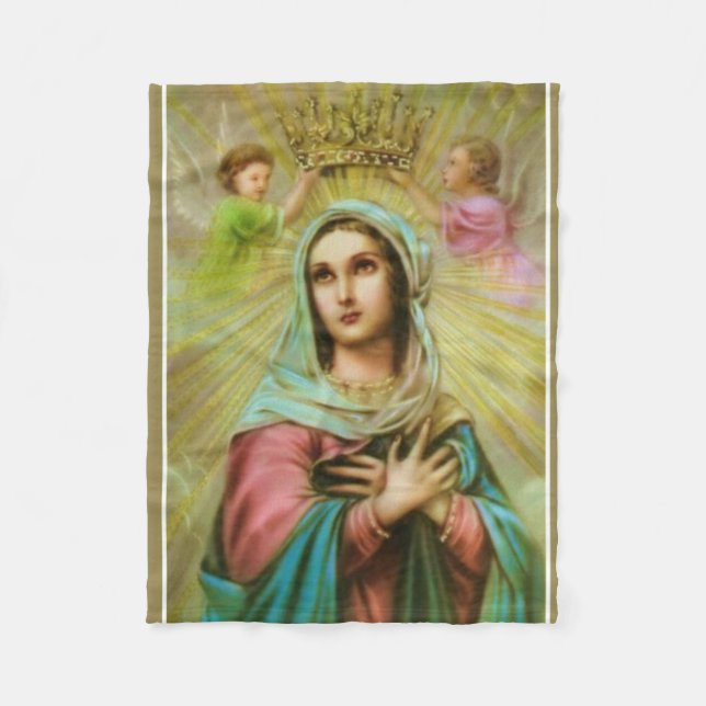 Virgin Mary with Angels being crowned Fleece Blanket (Front)