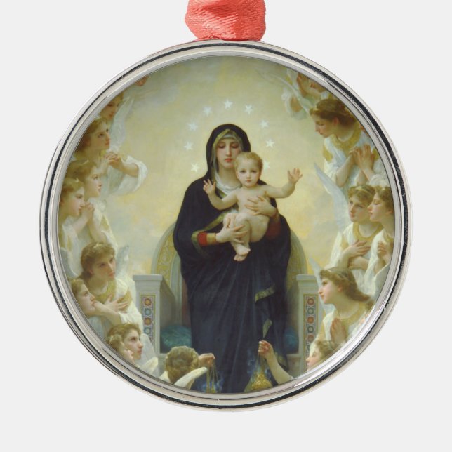 Virgin Mary with Baby Jesus and Angels Metal Tree Decoration (Front)
