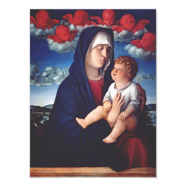 Virgin Mary with Baby Jesus and red cherubs Photo Print (Front)