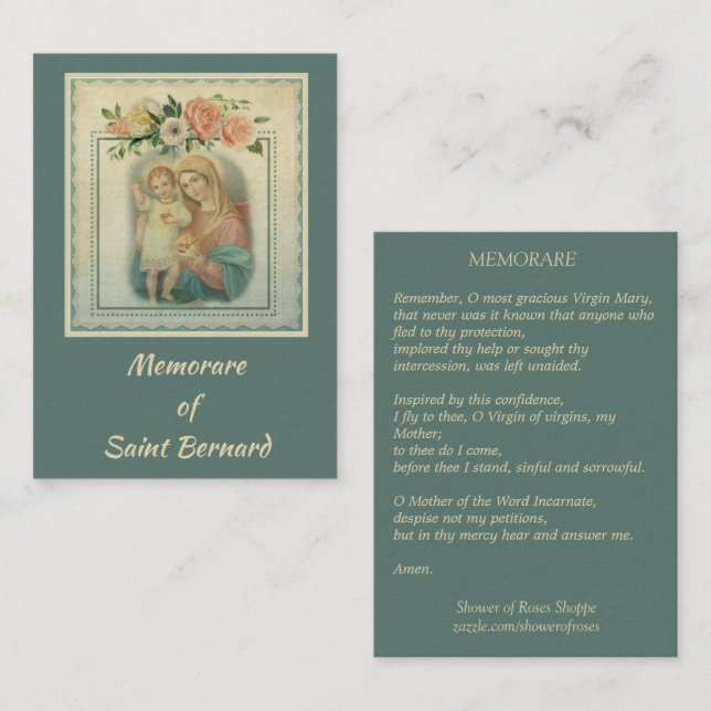 Virgin Mary with Baby Jesus Memorare Holy Card (Front/Back)