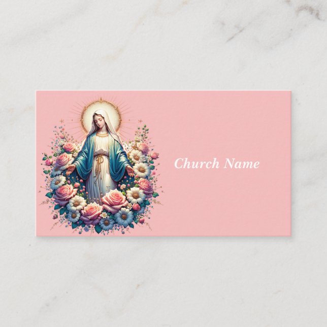 Virgin Mary with Beautiful Roses (Pink) Business Card (Front)