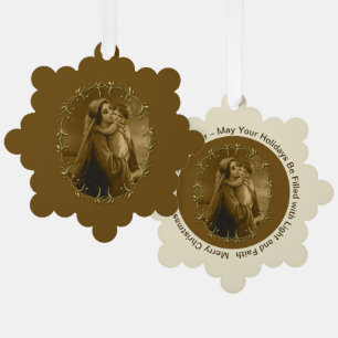 Virgin Mary with Child Jesus, Gold Border Design Tree Decoration Card