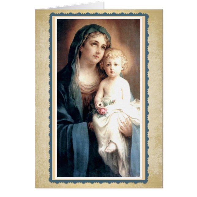 Virgin Mary with Child Jesus holding pink rose (Front)