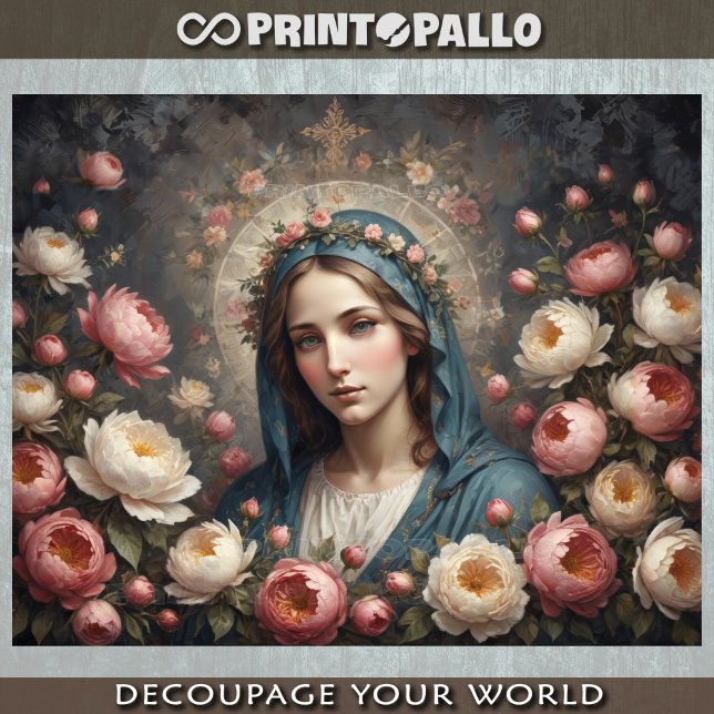 Virgin Mary with halo and flowers Tissue Paper (Creator Uploaded)
