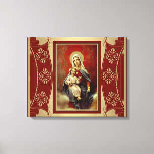 Virgin Mary with Jesus holding rosary Gold Canvas Print
