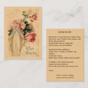 Virgin Mary with Vintage Floral Memorare Holy Card