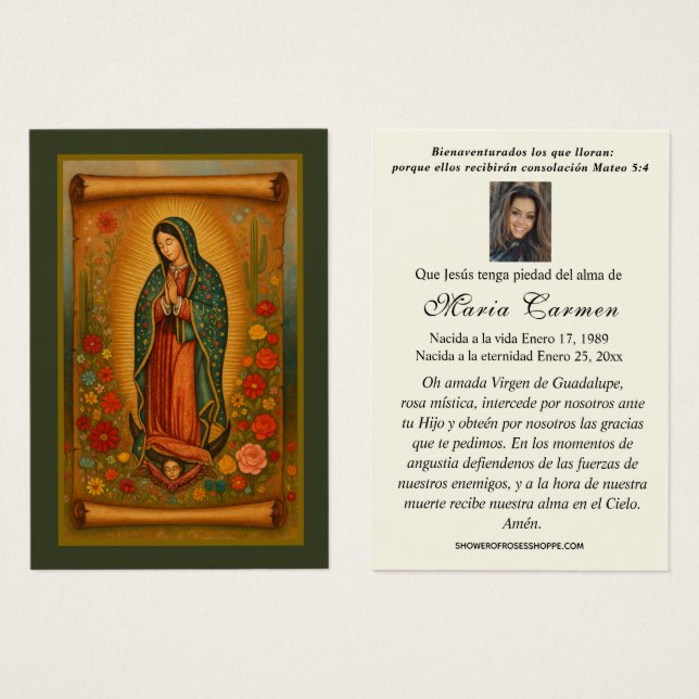 Virgin Mexico Guadalupe Spanish Funeral Prayer (Front & Back)