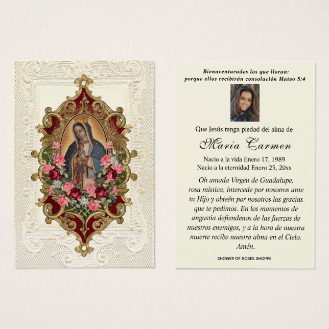 Virgin Mexico Guadalupe Spanish Funeral Prayer (Front & Back)