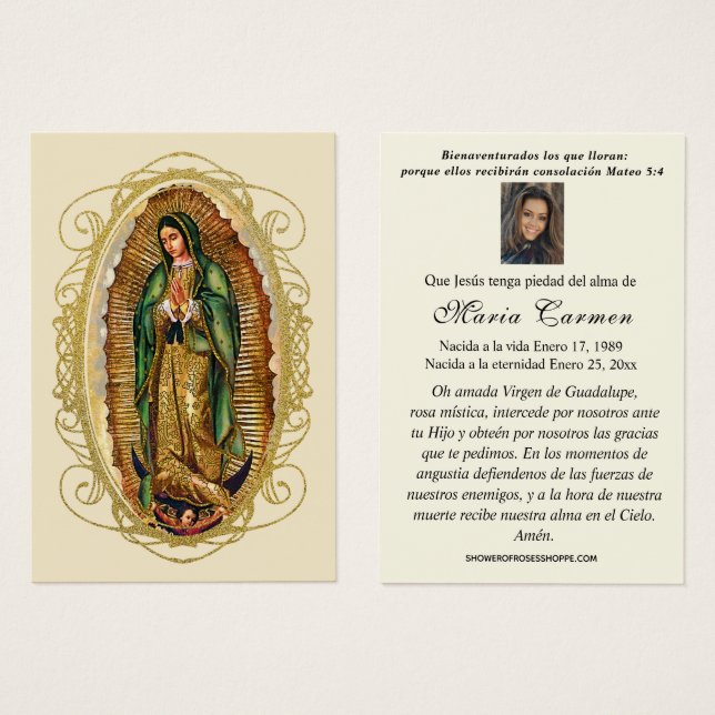 Virgin Mexico Guadalupe Spanish Funeral Prayer (Front & Back)