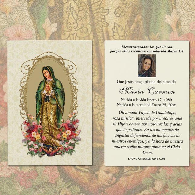 Virgin Mexico Guadalupe Spanish Funeral Prayer (Spanish Catholic Our Lady of Guadalupe Funeral Prayer Card)