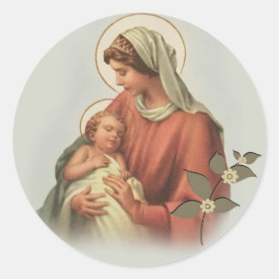 Virgin Mother Mary and Baby Jesus Classic Round Sticker