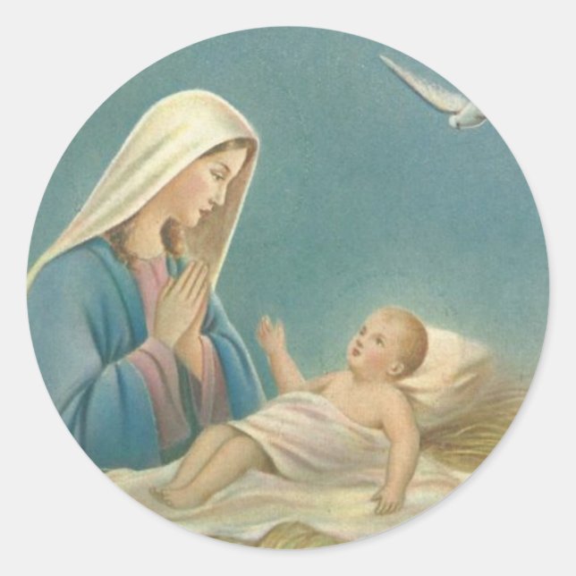 Virgin Mother Mary and Baby Jesus Classic Round Sticker (Front)
