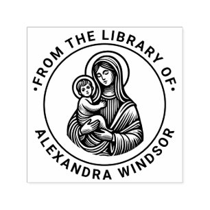Virgin Mother Mary Baby Jesus #2 Library Book Name Self-inking Stamp
